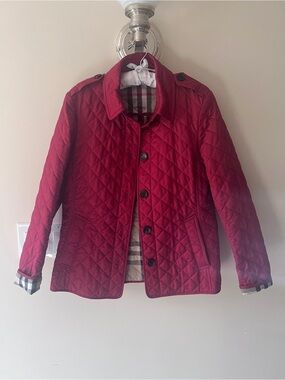 Burberry Brit Crimson Quilted Jacket with Plaid Lining